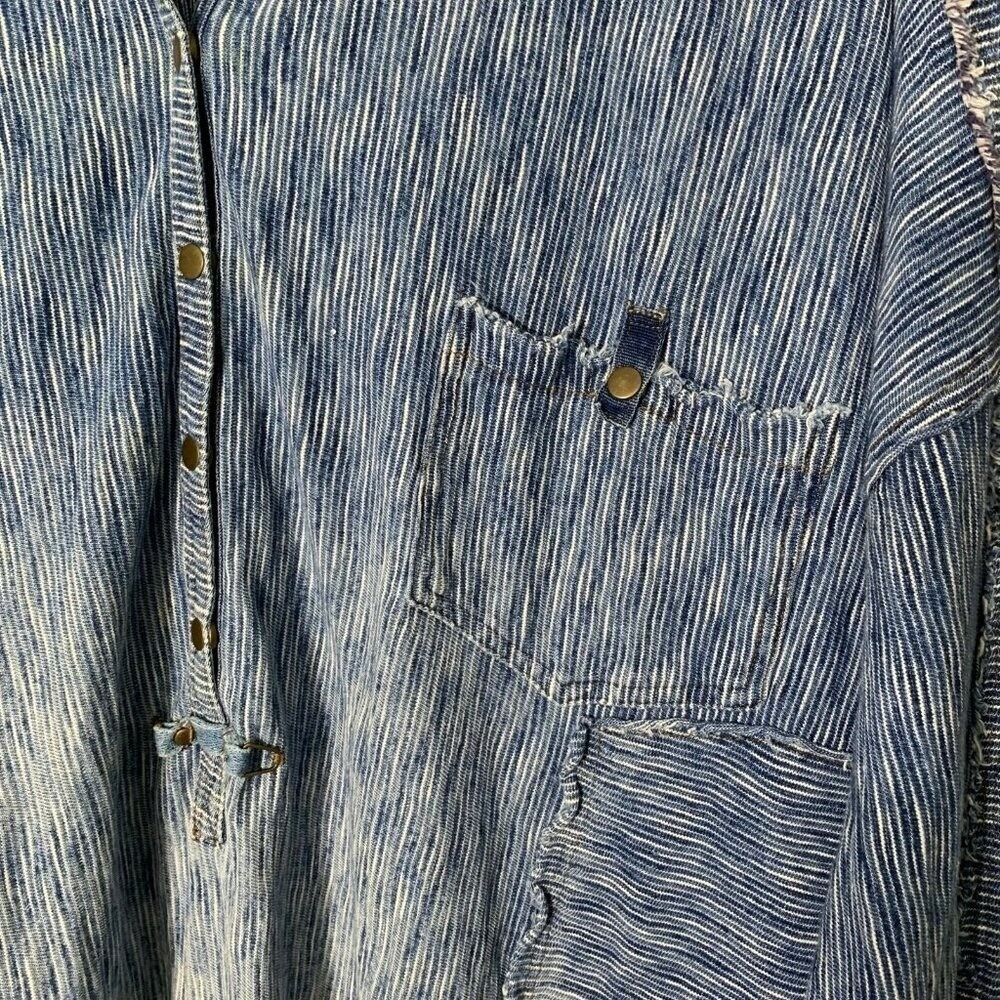 We The Free Free People Womens Oversized Denim Patchwork Tunic Ombre Blue Large - Picture 4 of 11